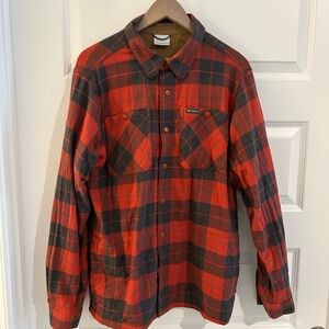 Columbia Fleece Lined Plaid Shirt Jacket Red Gray Size S